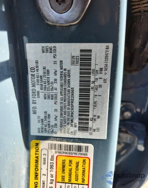 2023 Ford Bronco Sport Outer Banks from USA, damaged, VIN 3FMCR9C65PRE29065